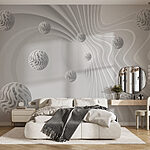 Fototapeta Biała, wirująca powierzchnia z białymi kulkami