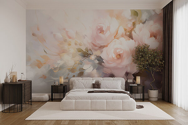 Fototapeta Malowanie kwiatów na białej powierzchni