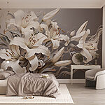 Fototapeta Białe kwiaty z brązowymi i białymi zawijasami