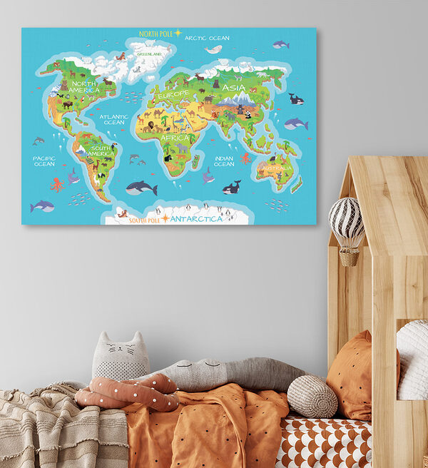 Mapa świata ze zwierzętami Obraz Mapa świata ze zwierzętami