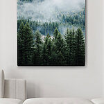 Obraz Las z mgłą i chmurami