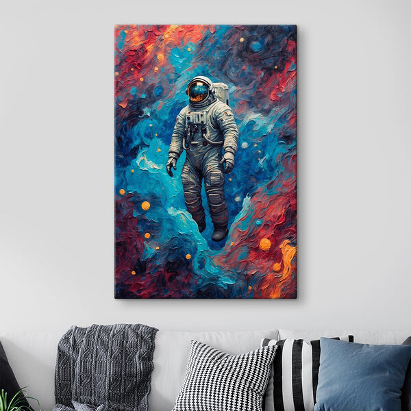 Astronauta w kosmosie na kolorowym tle Obraz Astronauta w kosmosie na kolorowym tle
