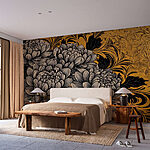 Fototapeta Wykwintny kwiatowy wzór w kolorze czarnym i kremowym