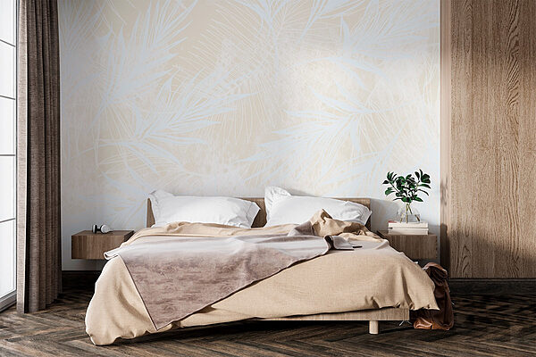 Wall murals White pattern with white leaves Fototapeta Wall murals White pattern with white leaves