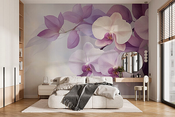 Delikatne fioletowe orchidee w łagodnych odcieniach Fototapeta Delikatne fioletowe orchidee w łagodnych odcieniach