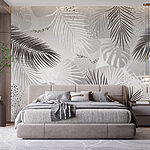 Fototapeta Szare i białe tło z liśćmi