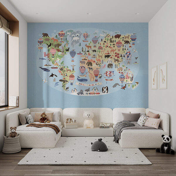 Mapa świata ze zwierzętami Fototapeta Mapa świata ze zwierzętami