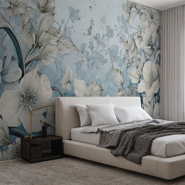 Fototapeta Tapeta z kwiatami i liśćmi