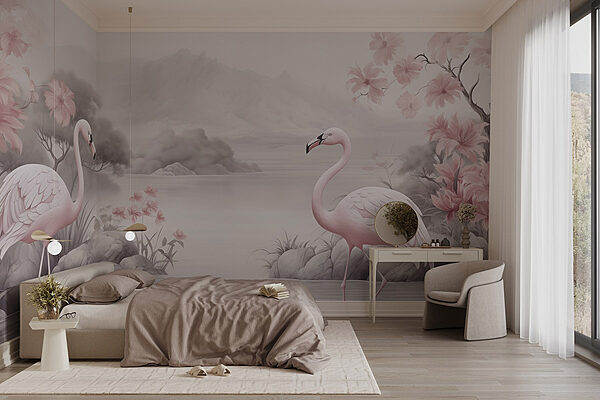Flamingi w jeziorze Fototapeta Flamingi w jeziorze