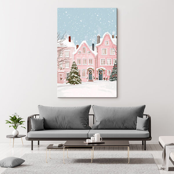Obraz Różowy dom ze śniegiem