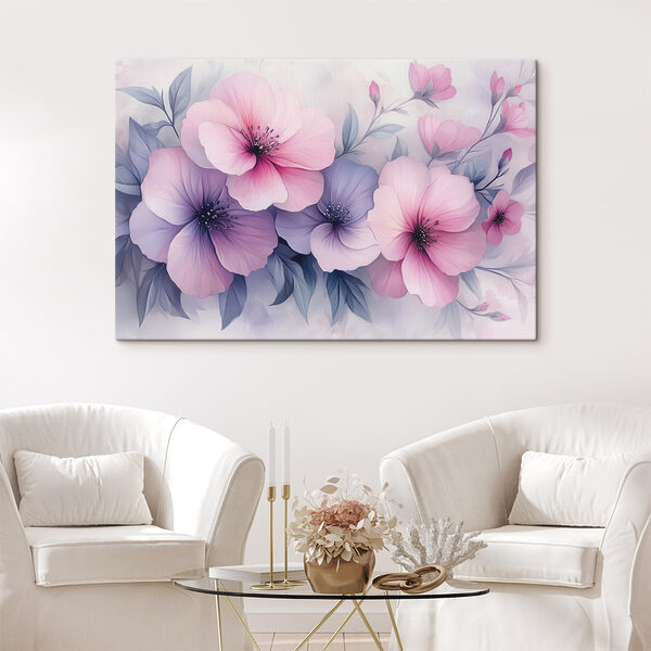Wydruk na płótnie Grupa różowych i fioletowych kwiatów