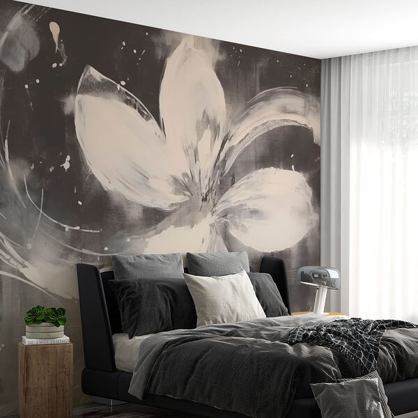 Fototapeta Biały kwiat na czarnym tle