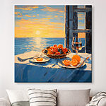 Obraz Obraz kosza owoców na stole z kieliszkiem wina