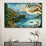 Obraz Łódź na jeziorze otoczonym górami