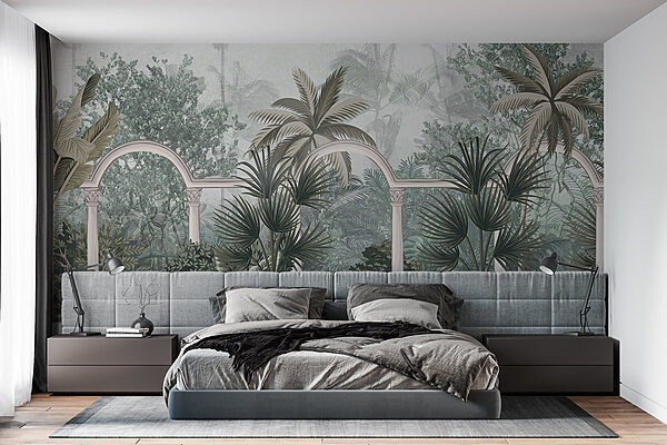 Tapeta z palmami i balkonem Fototapeta Tapeta z palmami i balkonem