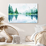 Obraz Woda z drzewami i górami w tle