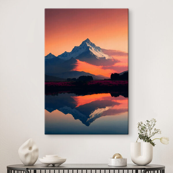 Obraz Pasmo górskie z kwiatami i jeziorem