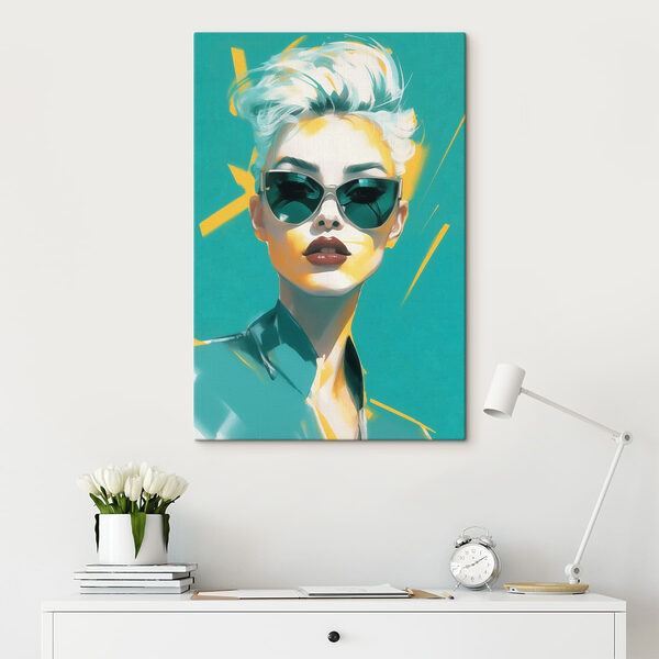 Obraz Kobieta w okularach przeciwsłonecznych i zielonej koszuli