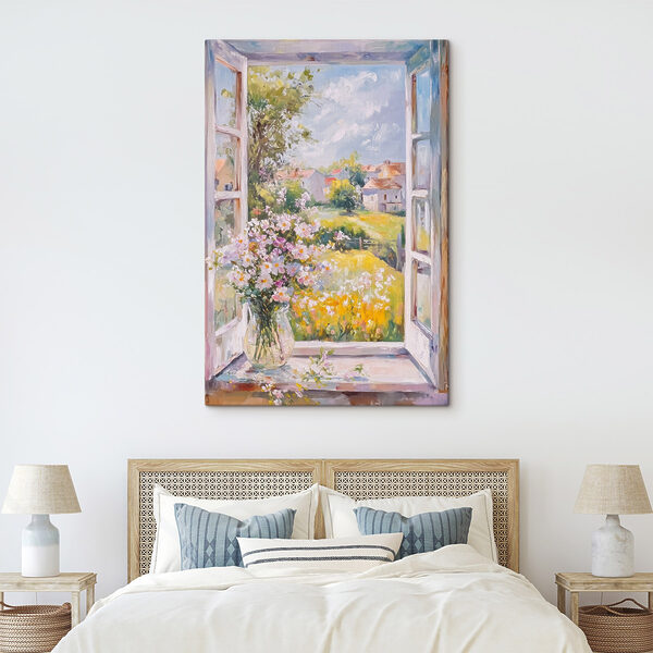 Obraz przedstawiający okno z kwiatami Obraz Obraz przedstawiający okno z kwiatami