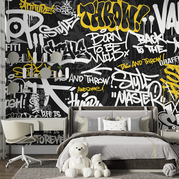Fototapeta Fototapeta Żółte graffiti na czarnym tle (SKU: u98895)