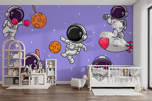 Kreskówka przedstawiająca astronautów w kosmosie Fototapeta Kreskówka przedstawiająca astronautów w kosmosie