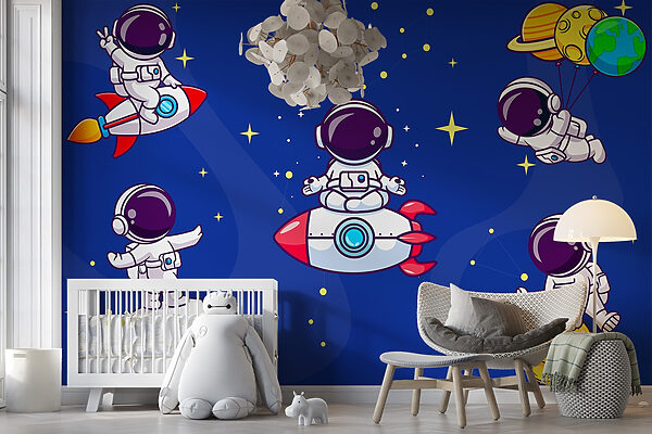 Kreskówkowy astronauta w kosmosie Fototapeta Kreskówkowy astronauta w kosmosie