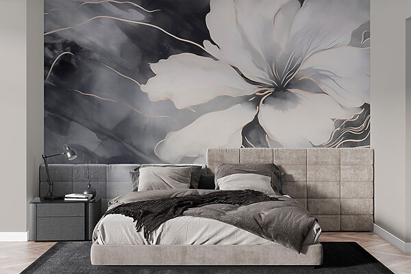 Biały kwiat na czarno-białym tle Fototapeta Biały kwiat na czarno-białym tle