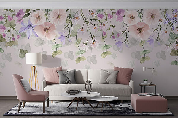 Grupa kwiatów i liści Fototapeta Grupa kwiatów i liści