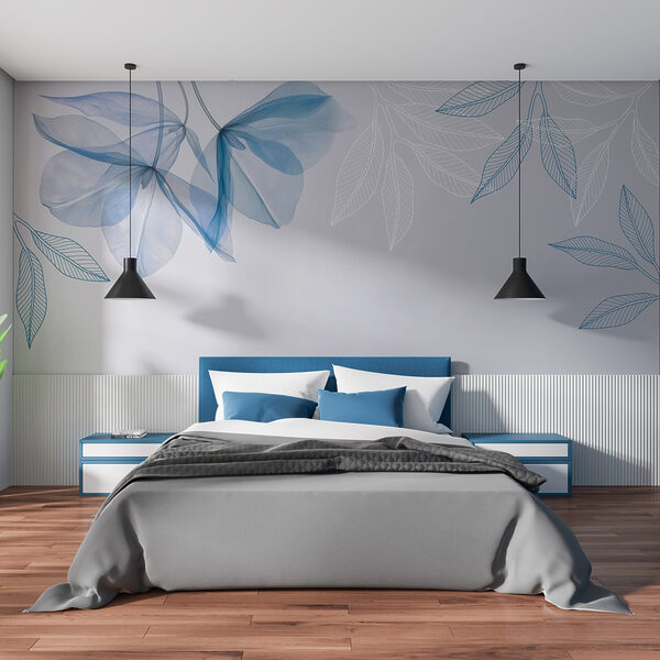 Fototapeta Niebieskie i białe liście