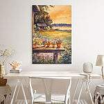 Obraz Akwarela przedstawiająca werandę z kwiatami doniczkowymi na stole