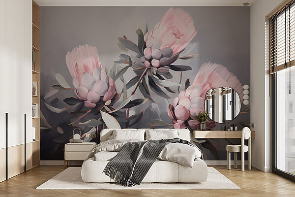 Malowanie różowych kwiatów Fototapeta Malowanie różowych kwiatów