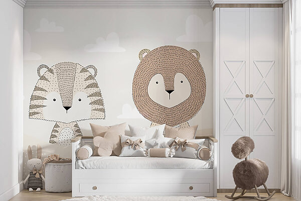 Lew i tygrys na pustyni Fototapeta Lew i tygrys na pustyni