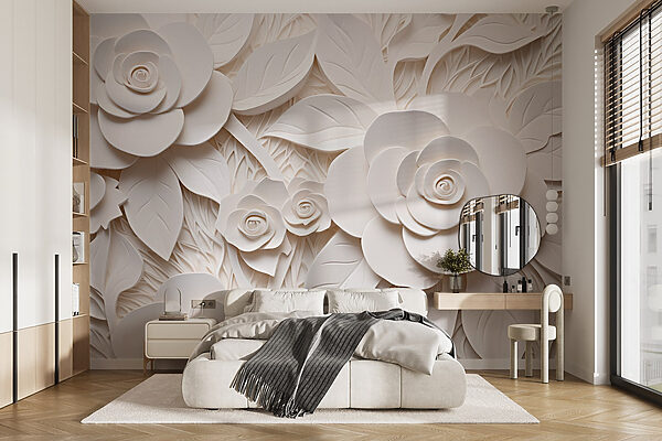 Kwiaty i liście z białego papieru Fototapeta Kwiaty i liście z białego papieru