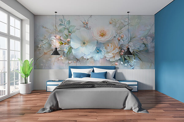 Malowanie kwiatów i liści Fototapeta Malowanie kwiatów i liści