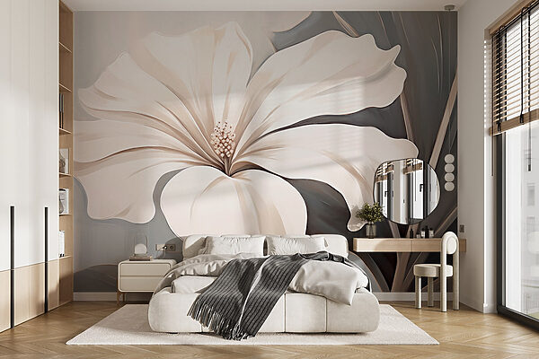 Fototapeta Biały kwiat na szarym tle