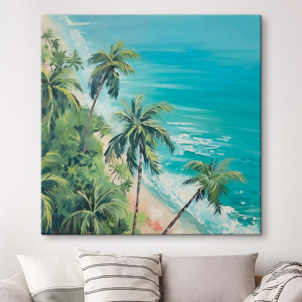 Plaża z palmami i błękitną wodą Obraz Plaża z palmami i błękitną wodą