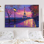 Obraz Ulica z oświetloną wieżą w oddali