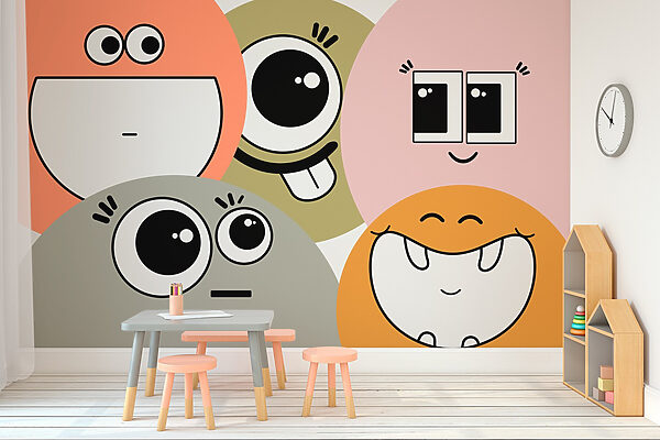 Grupa twarzy z kreskówek Fototapeta Grupa twarzy z kreskówek