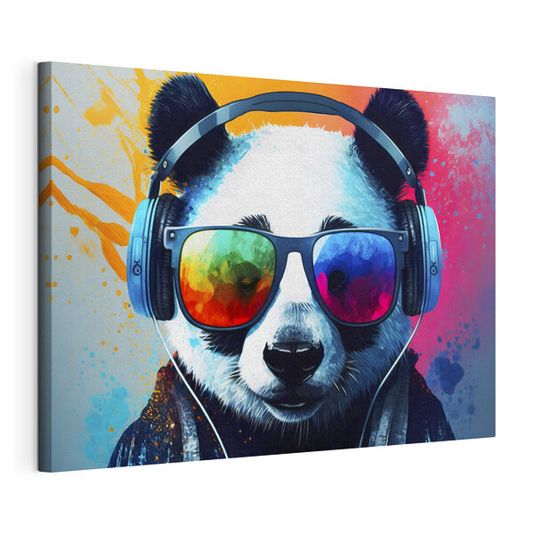 Wydruk na płótnie Panda w słuchawkach i okularach przeciwsłonecznych