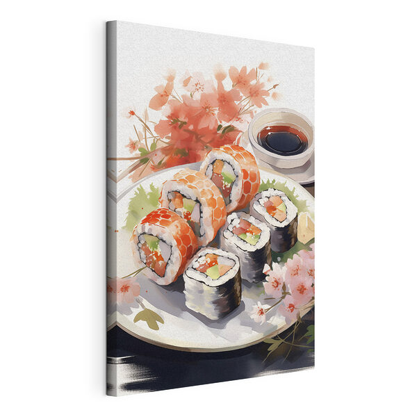 Talerz sushi z sosem Wydruk na płótnie Talerz sushi z sosem