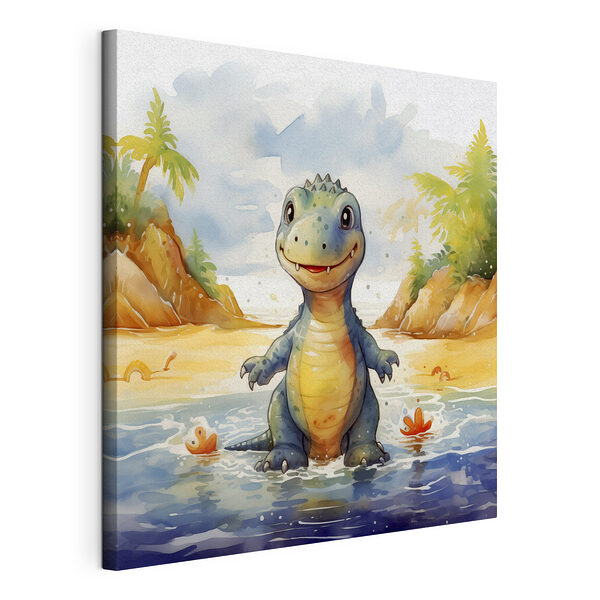 Karykatura dinozaura stojącego w wodzie Wydruk na płótnie Karykatura dinozaura stojącego w wodzie