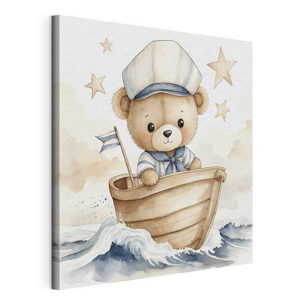 Wydruk na płótnie Akwarela przedstawiająca misia w łódce