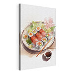 Wydruk na płótnie Talerz sushi z sosem i kwiatami