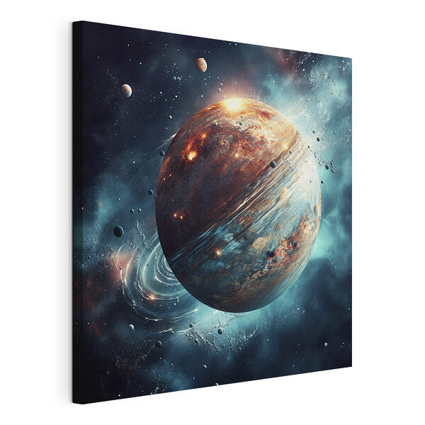Planeta w kosmosie z gwiazdami i planetami Wydruk na płótnie Planeta w kosmosie z gwiazdami i planetami