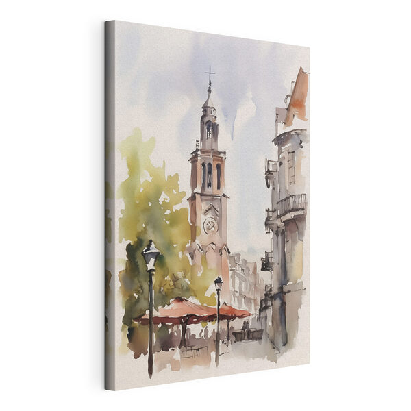 Wydruk na płótnie Wydruk na płótnie Akwarela przedstawiająca budynek z wieżą zegarową (SKU: s46121)