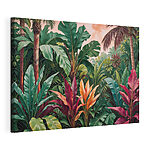 Wydruk na płótnie Tropikalne liście pod różowawym niebem