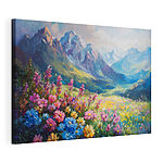 Wydruk na płótnie Obraz kwiatów na polu z górami w tle