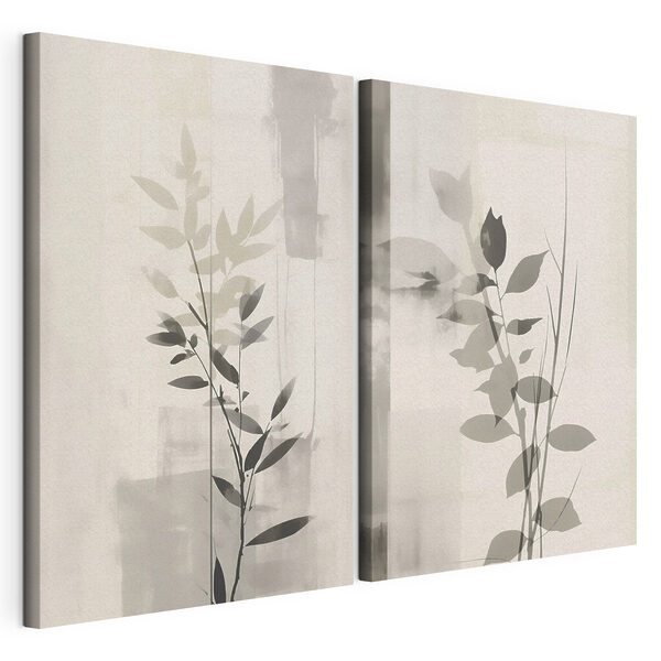 Eleganckie botaniczne sylwetki w neutralnych odcieniach Modułowy wydruk na płótnie Eleganckie botaniczne sylwetki w neutralnych odcieniach