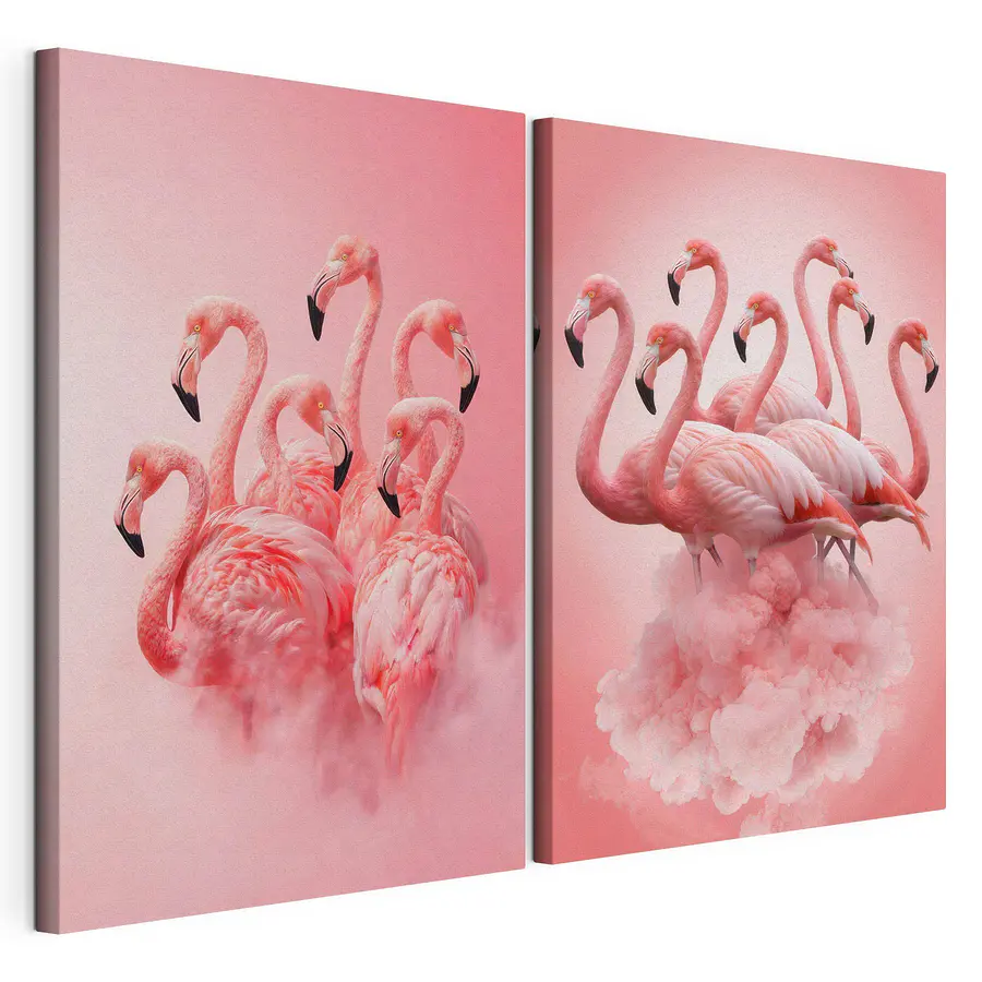 Obraz wieloczęściowy Stado flamingów w chmurach (SKU: m30764)
